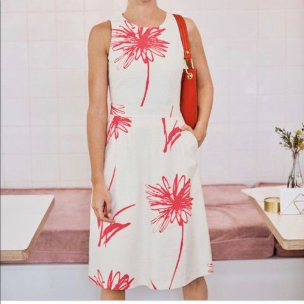 Boden Evelyn sleeveless party dress size 6 white with large red flowers